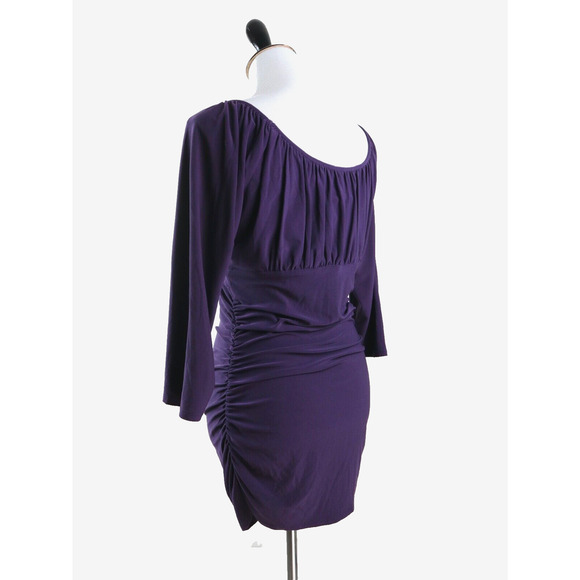Frank Lyman Size 10 Gathered Bust Bodycon Mini Dress Ruched Purple - Picture 3 of 9